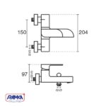 ابعاد شیر حمام kwc مدل مایا